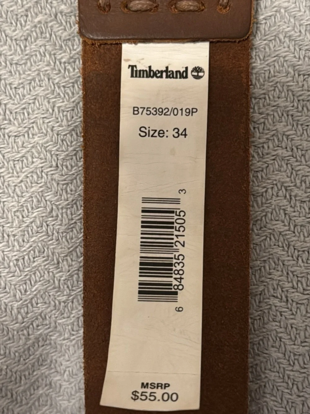 Timberland Brown Leather Belt with Brass-Tone Buckle 34 inches